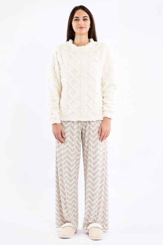 Дамска пижама Sofie Sorbetto Cream - топла шерпа, палацо, елегантна и мека