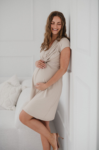Loop рокля за бременни и кърмачки, къс ръкав, Milk&Love, светло бежова