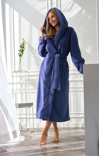 2556 Дамски дълъг халат с качулка Heaven L&amp;L - тъмносин