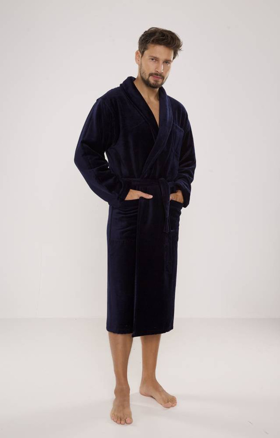 803 / 819 Мъжки халат от двойна материя Forex - изцяло тъмносин (тъмносин)