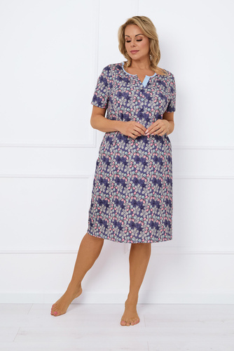 Нощна риза с разкопчани копчета, къс ръкав Италианска мода - принт