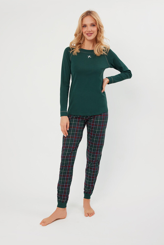 Foggia Дамска пижама с дълъг ръкав и дълъг панталон Италианска мода - зелено/принт