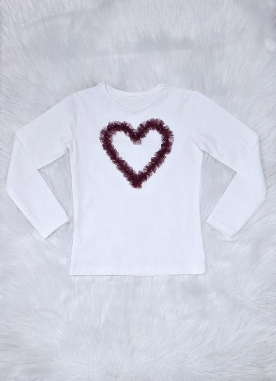 Блуза за момиче Mia Bambarillo в екрю бордо с лък и сърце - памук и тюл