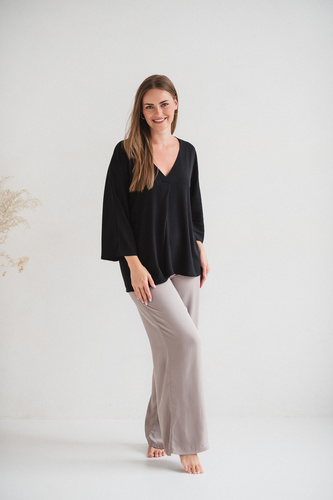 Блуза за бременни и кърмачки Mamafullness Milk&Love, черно – вискоза, 3/4 ръкав, oversize