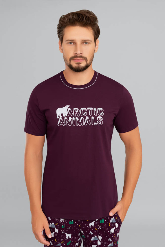 Manfred Мъжка пижама с къс ръкав и дълъг панталон Италианска мода - бордо/принт бордо