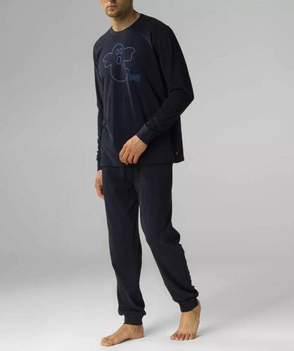 NMP-378 Мъжка пижама с дълъг ръкав, атлантическо-тъмносиня