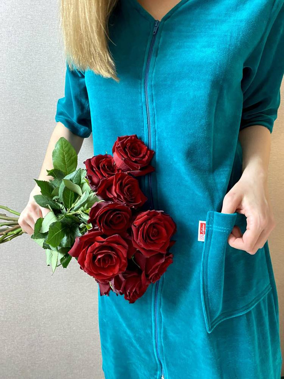 431 Дамски халат от велур Forex - зелен