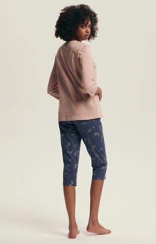 43699 Дамска памучна пижама Delanie Henderson, розова, с 3/4 ръкави и капри