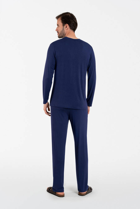 Мъжка пижама Akord с дълъг ръкав и дълъг панталон Италианска мода - тъмносиньо
