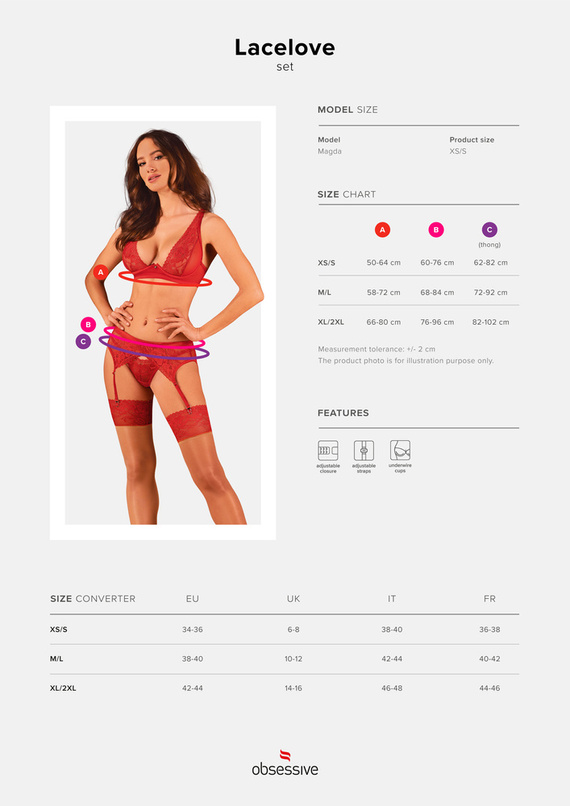 Lacelove Komplet 3-częściowy Obsessive - czerwony