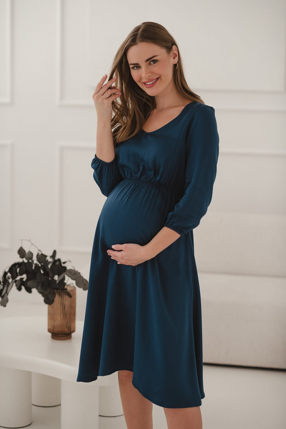 Lovely Dress Midi Рокля за бременни и кърмачки Milk&Love – тъмносиня, 100% вискоза, 3/4 ръкав | Стил и комфорт
