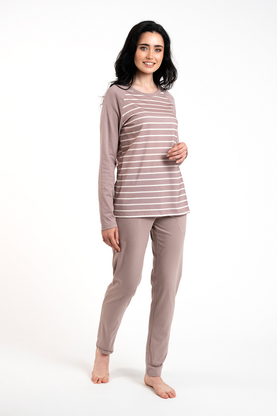 Oda Дамска пижама с дълъг ръкав и дълъг панталон Италианска мода - принт капучино/капучино