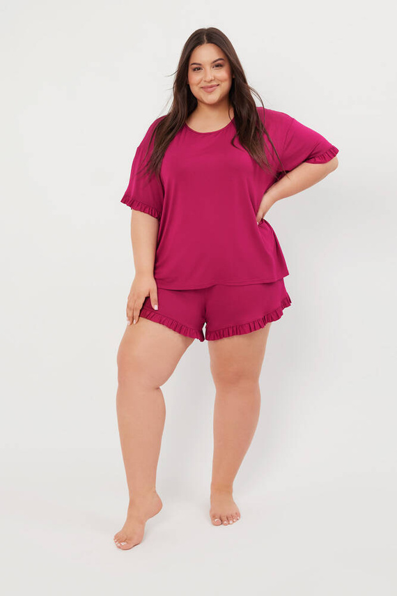 Стил Дамска пижама с къс ръкав, къси панталони Италианска мода - вино 