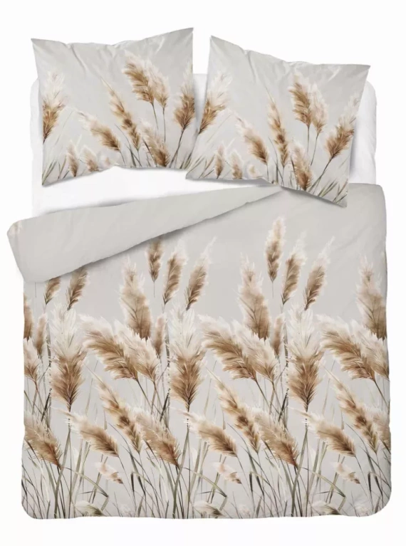 5329 B Спално бельо от сатен Pampas grasses Detexpol сиво