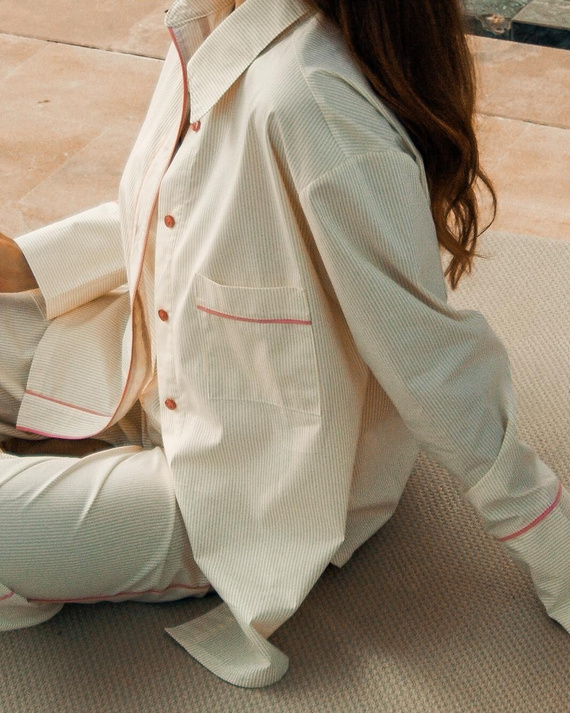 Дамска пижама Sensis Raven лайм – памучен комплект с риза и панталон