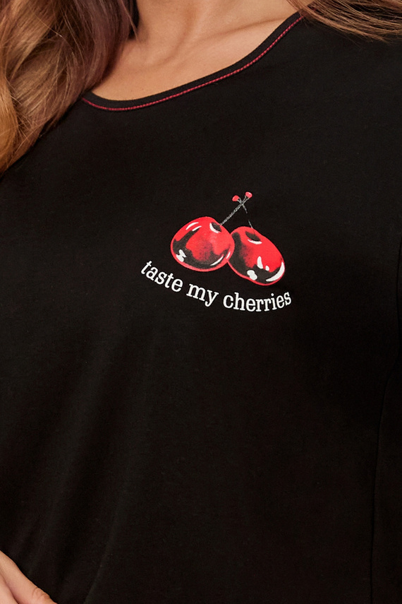 Cherry Дамска пижама с къс ръкав и къс панталон Италианска мода - черно/принт