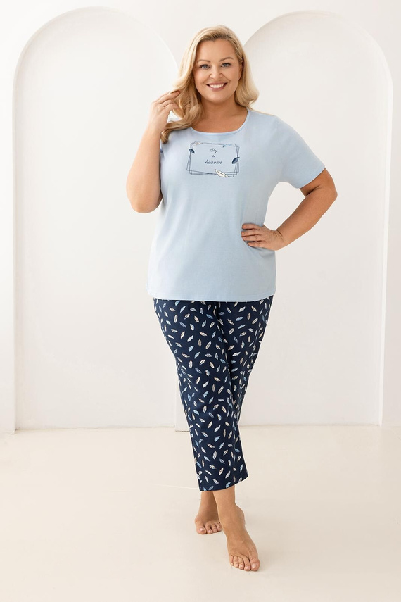 Нощна риза 733 Regina – бавовнена, с къс ръкав, полуокръгло деколте, декоративен принт | Комфорт и стил