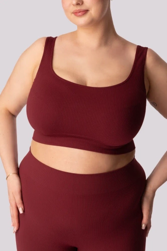 Ribbed top biustonosz sportowy prążek Mona burgund