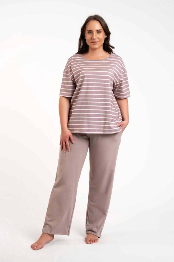 Betty Дамска пижама с къс ръкав и дълъг панталон Италианска мода - капучино/принт капучино