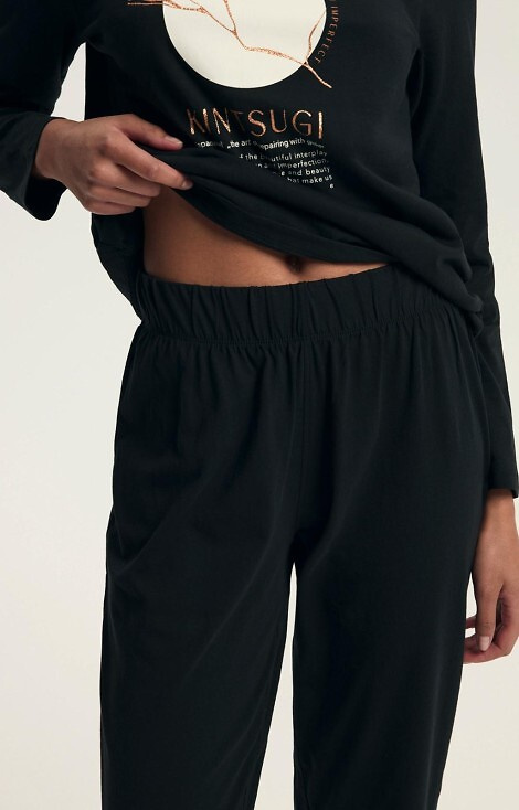 43727 Дамска пижама Dairoku Henderson, черна - памук, с дълъг ръкав и панталон