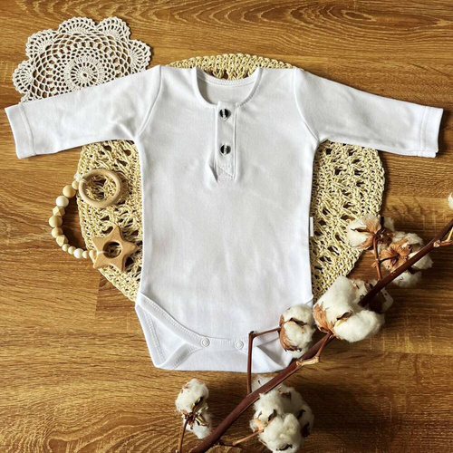 BP002 Поло боди с дълъг ръкав Mamatti - бяло