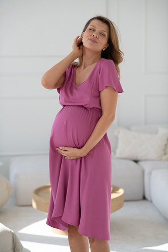 Рокля за бременни и кърмене Lovely Dress Midi Milk&Love вискоза 100% rose