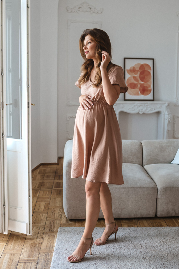 Milk&Love Lovely Dress бежова рокля за бременни и кърмене от вискоза