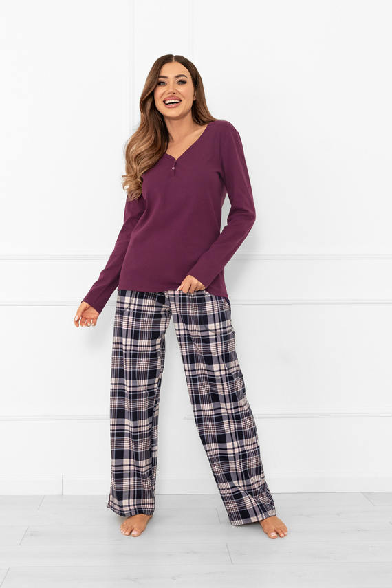 Donatella Дамска пижама Италианска мода - памук, каре, дълъг ръкав