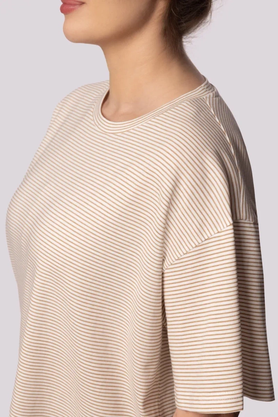 Дамска пижама Mona ecru с райе с къс ръкав