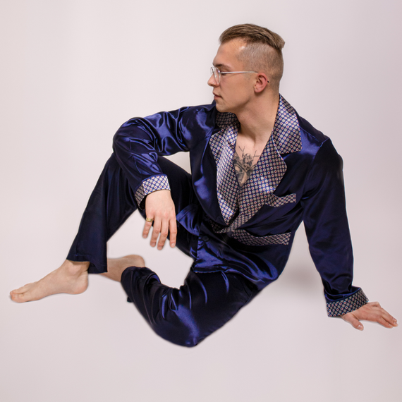 939 Мъжка сатенена пижама - тъмносиня 