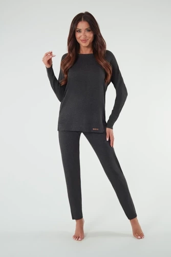 Akord Дамски комплект с дълъг ръкав и дълъг панталон Италианска мода - тъмен меланж