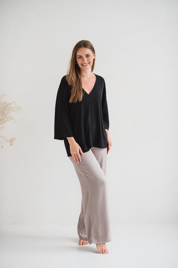 Блуза за бременни и кърмачки Mamafullness Milk&Love, черно – вискоза, 3/4 ръкав, oversize