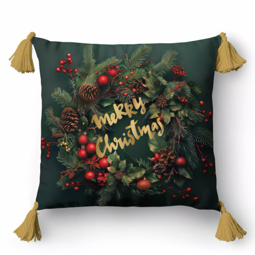 5377 Декоративна коледна калъфка за възглавница "Весела Коледа" Коледна декорация Detexpol - с цип