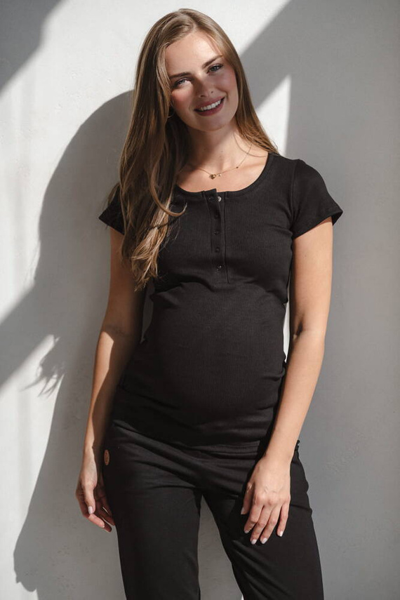 Блуза за бременни и кърмачки Tummy с къс ръкав Milk&Love черна