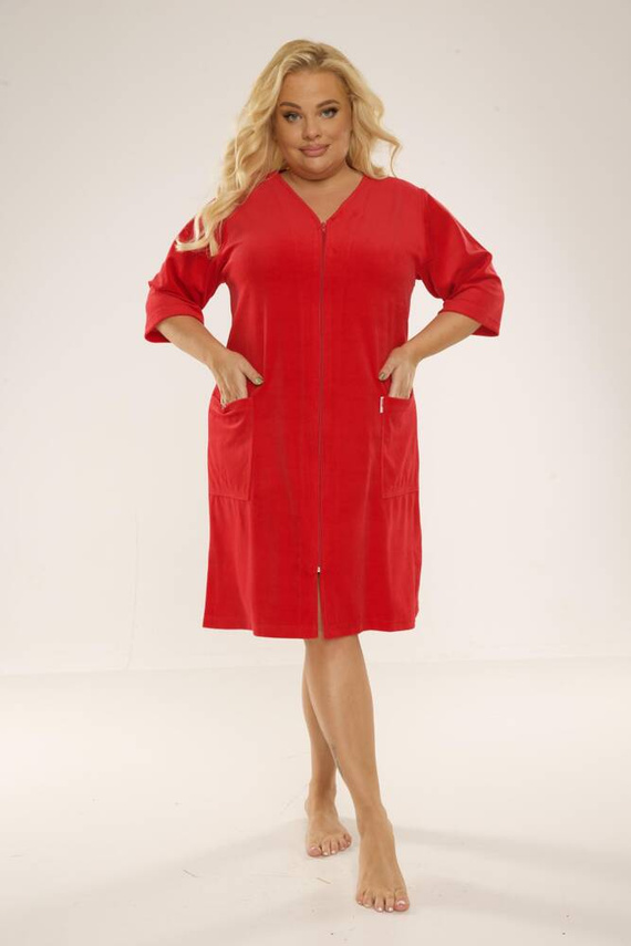 431 Дамски халат от велур Forex - червен