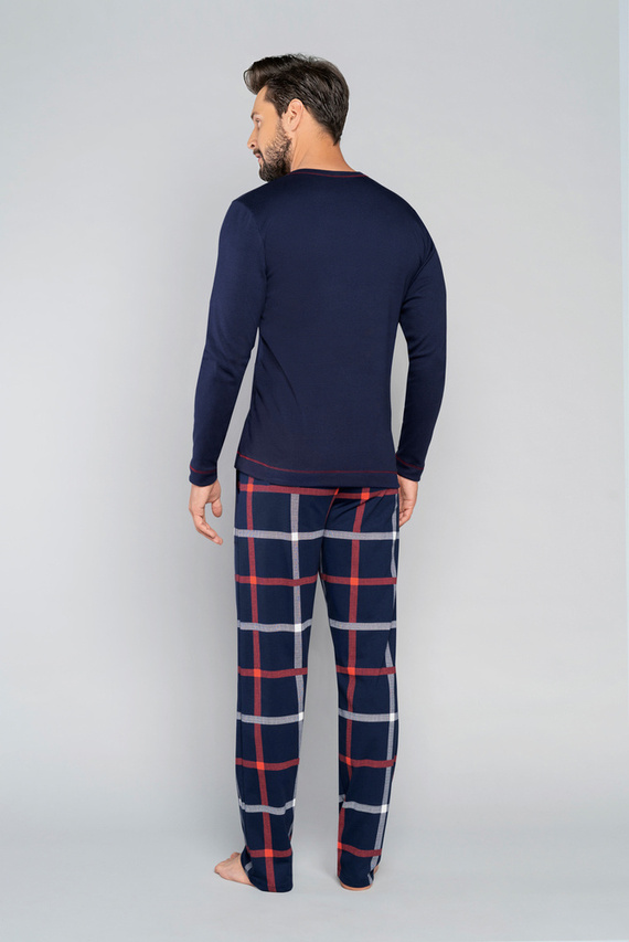 Horton Мъжка пижама с дълъг ръкав, дълъг панталон Италианска мода - тъмносиньо/печат 