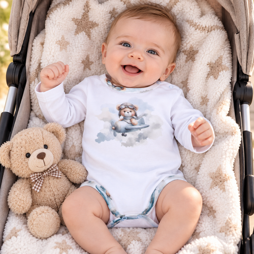 NINI ABN-5745/BIA бебешко боди 100% бамбук Baby Bear Pilot с копчета