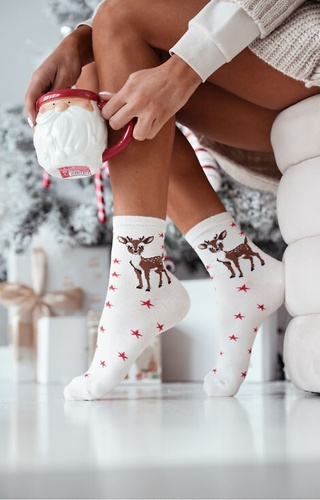 1283-030 Jelonek Дамски коледни чорапи Милена екрю – памук