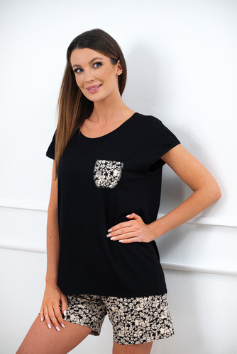 Birma Дамска пижама с къс ръкав и къс панталон Италианска мода - черна 