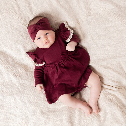 217160 Рокля-боди Alisa Nicol – бордо, дълги ръкави, волани и панделка