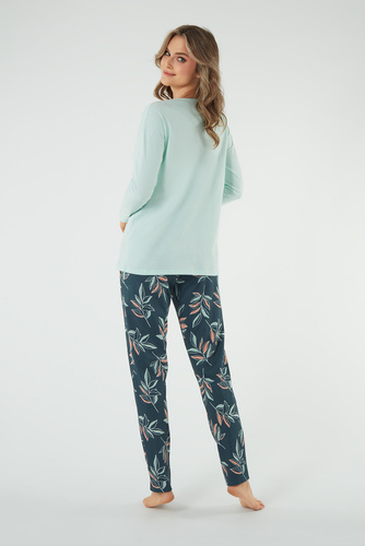 Julietta Дамска пижама с дълъг ръкав и дълъг панталон Италианска мода - шам-фъстък/принт