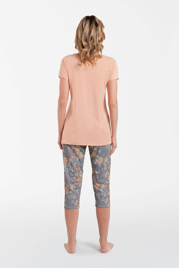 Kasali Дамска пижама с къс ръкав и 3/4 панталон Италианска мода - сьомга/принт 