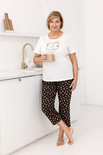 Нощна риза 733 Regina – бавовнена, с къс ръкав, полуокръгло деколте, декоративен принт | Комфорт и стил