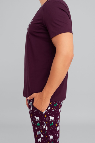 Manfred Мъжка пижама с къс ръкав и дълъг панталон Италианска мода - бордо/принт бордо