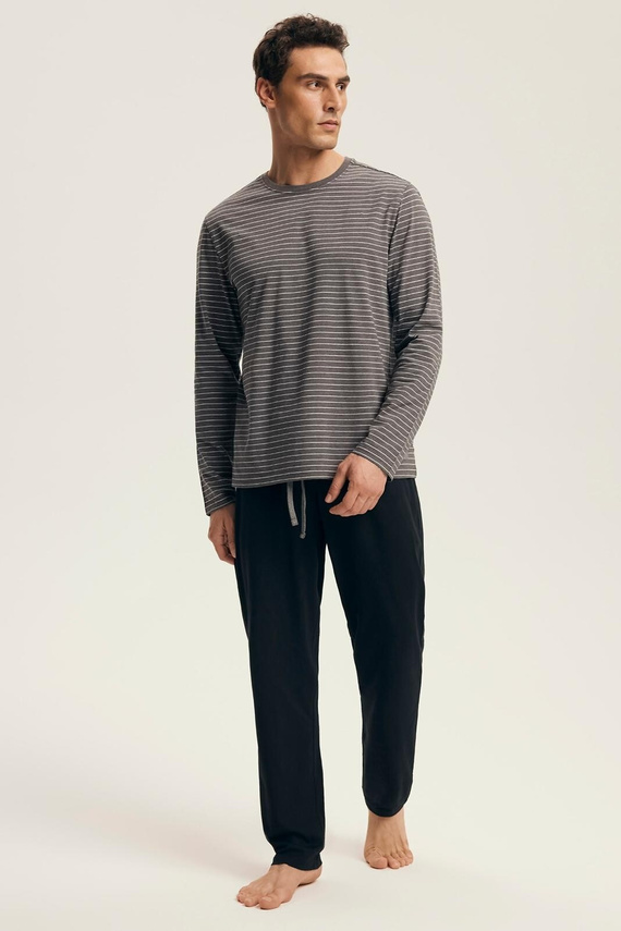 Мъжка премиум пижама 43455 Нова Хендерсън сива - памук, дълъг ръкав, елегантна опаковка