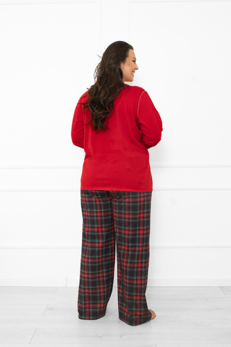 Дамска пижама Italian Fashion в червено - памук, дълъг ръкав и панталон, карирана 