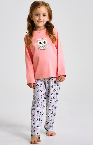 3486, 3487 Момичешка пижама Emma Taro цвят кайсия – памук, щампа, шарени панталони