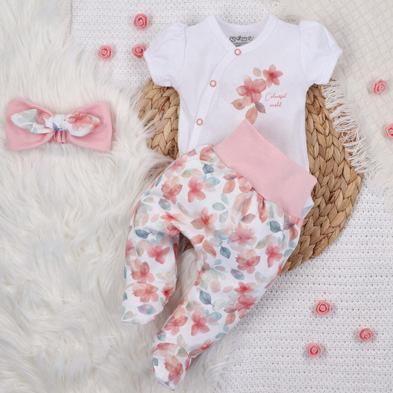 ABN-5432 Kolorowe kwiatki opaska z bawełny organicznej Nini