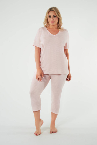 Puntini Дамска пижама с къс ръкав и 3/4 панталон Италианска мода - прахово розово 