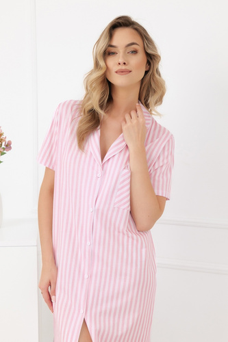 Дамска нощница Genna Italian Fashion 100% памук райе къс ръкав